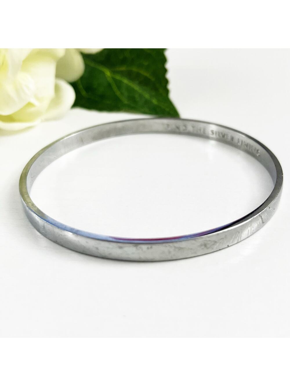 Kate Spade Silver Idiom Bangle Bracelet FIND THE SILVER LINING